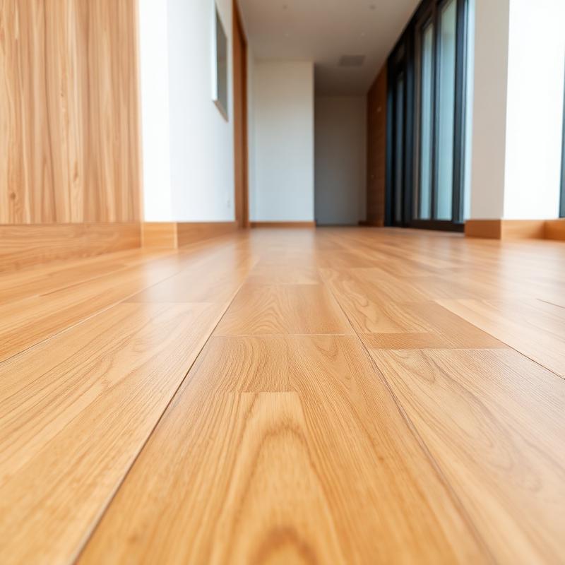 Wide-plank hardwood flooring catching late afternoon light